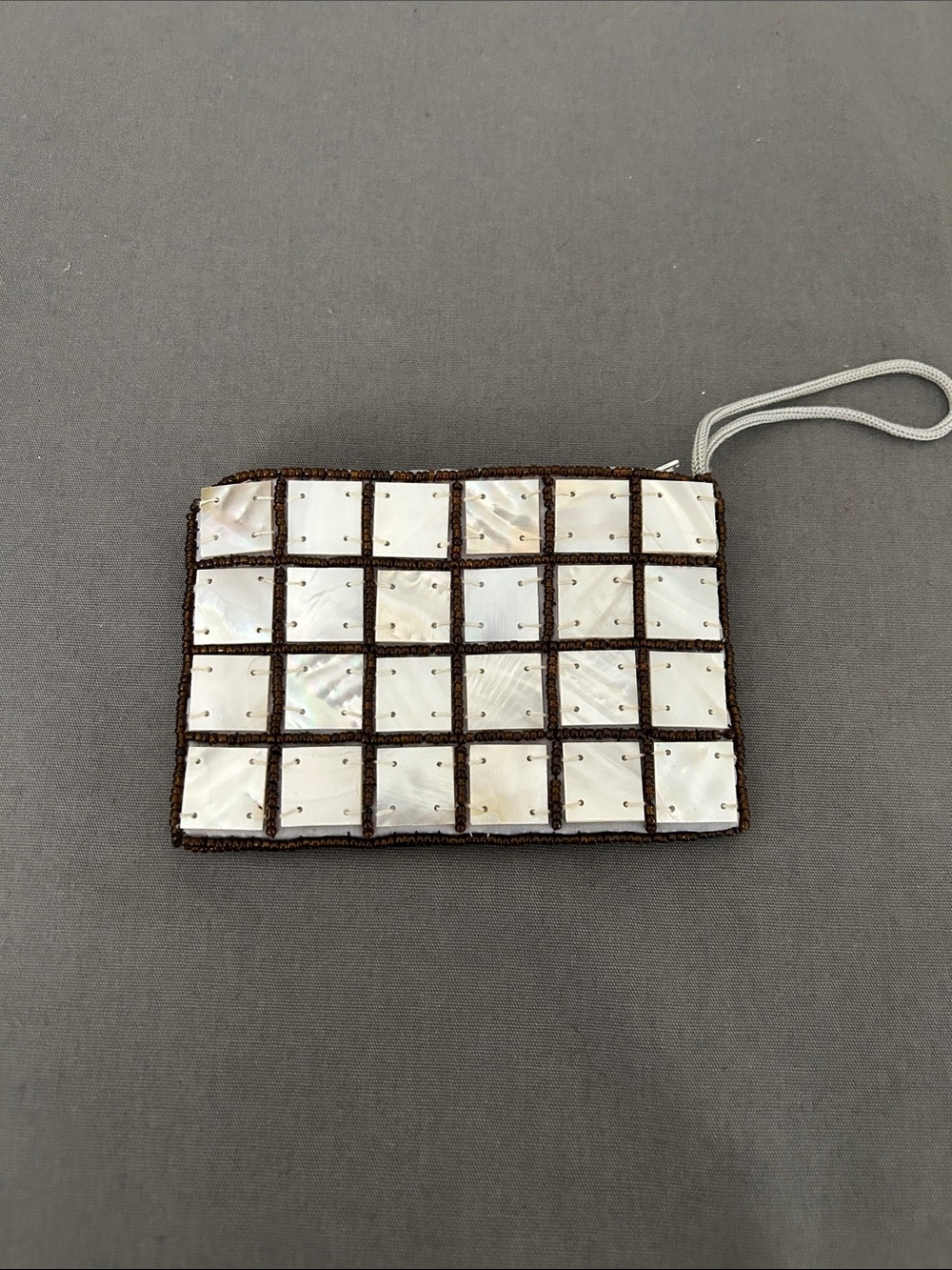 Mother of Pearl Tile with brown beads coin purse